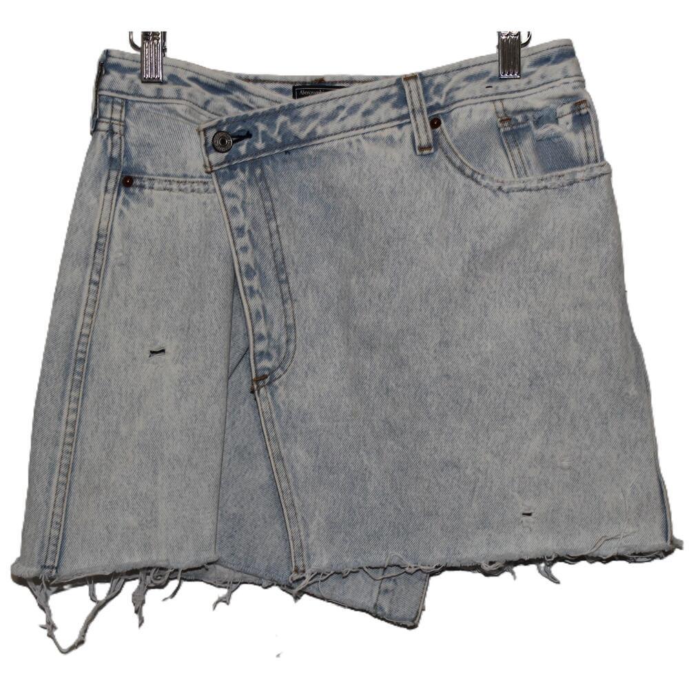 NEW Abercrombie & Fitch Blue Denim Light Wash Cotton Wrap Mini Skirt Size 28 6